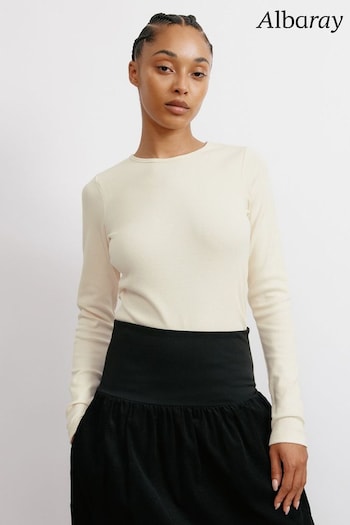 Albaray Cream Rib Crew Neck Top (E93315) | £39