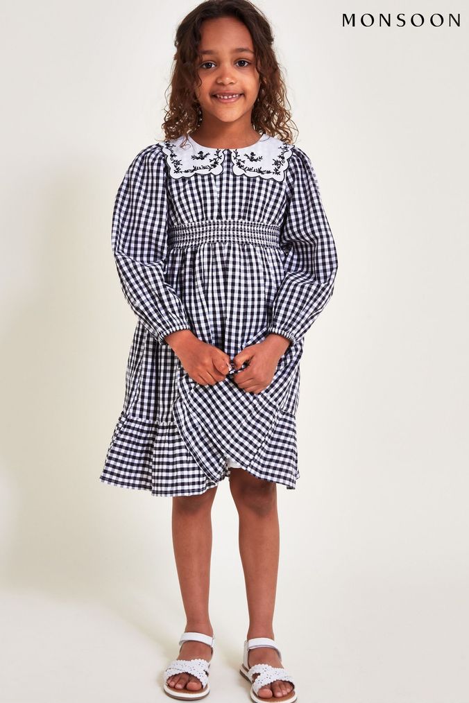 Girls black and white check dress best sale