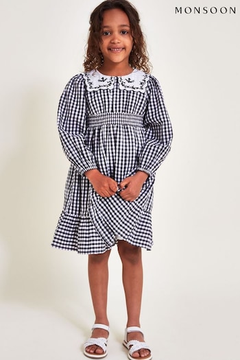 Monsoon Black Gingham Scallop Collar Dress (E93405) | £34 - £39