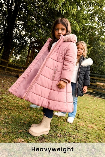 Monsoon Pink Faux Fur Trim Hooded Puffer Coat (E93425) | £58 - £68