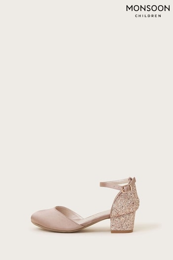 Monsoon Pink Satin Glitter Two Part Heels (E93446) | £27 - £31