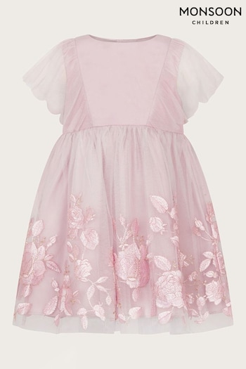 Monsoon Pink Baby Dahlia Floral Embroidered Dress (E93456) | £55