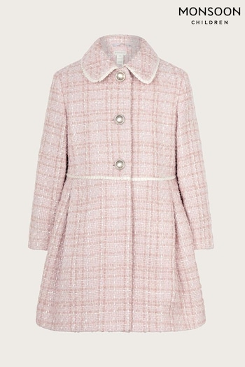 Monsoon Pink Tweed Collar Coat (E93460) | £70 - £80