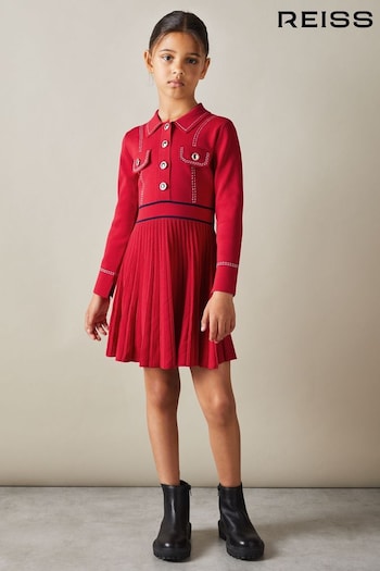 Reiss Red Sapna 9-13 yrs Knitted Contrast Stitch Dress (E93712) | £76