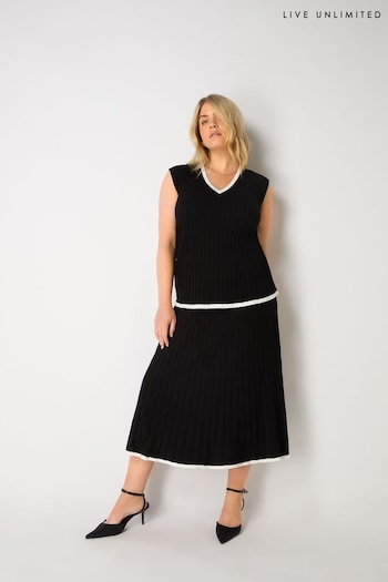 Live Unlimited Curve Contrast Tipping Knitted Black Skirt (E93771) | £79