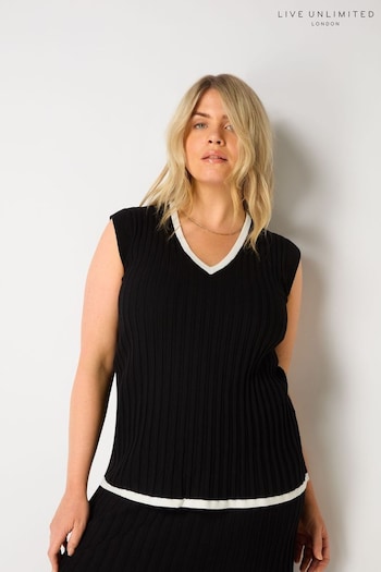 Live Unlimited Curve Contrast Tipping Knitted Black Top (E93802) | £69