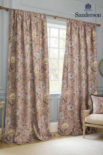 Sanderson Blush Porcelain Garden Matt Pencil Pleat Curtains (E93967) | £80 - £200