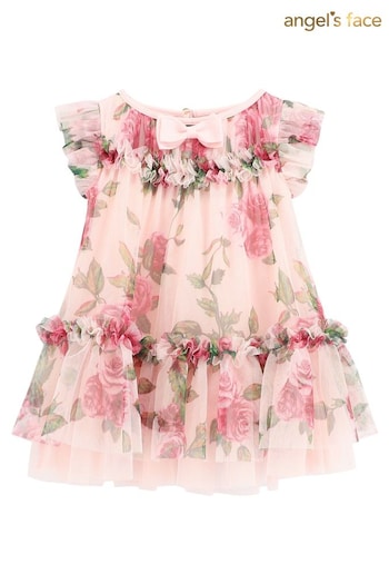 Angels Face Pink Rosebud Roses Tulle Baby Dress (E94102) | £65