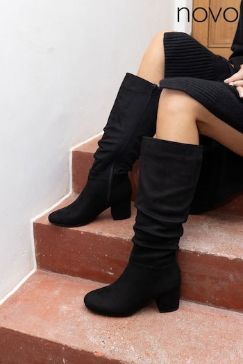 Novo Black Regular Fit ERIN Rouched Block Heel Knee Grande boots (E94139) | £55