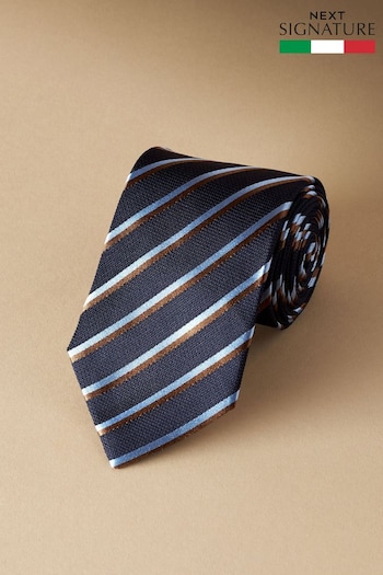 Navy Blue Stripe Signature Made In Italy Design Tie (E94211) | £30