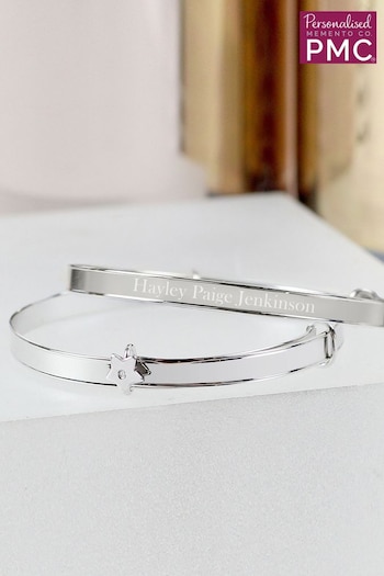 PMC Silver Personalised Sterling Childs Expanding Diamante Star Bracelet (E94573) | £48