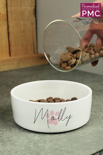 Personalised Pink Paw Print Dog Bowl by PMC (E94670) | £18