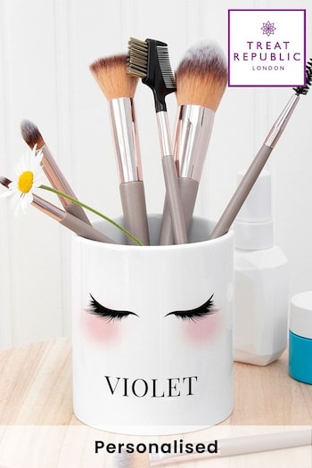 Personalised Eyelashes Makeup Brush White Holder by Treat Republic (E94692) | £12
