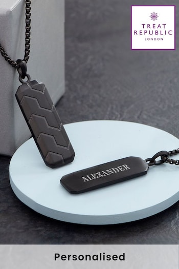 Treat Republic Personalised Men'sSteel Dog Tag Black Necklace (E94694) | £30