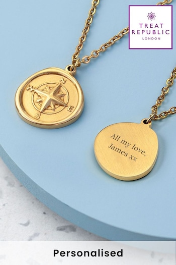 Treat Republic Gold Tone Personalised Compass Amulet Necklace (E94698) | £35