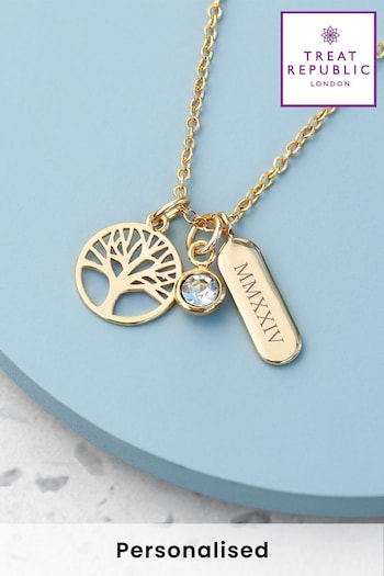 Treat Republic Gold Tone Personalised Tree of Life Charms Necklace (E94708) | £30