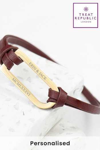 Treat Republic Mens Personalised Shoreditch Leather Brown Bracelet (E94711) | £32