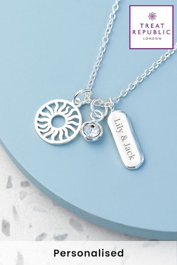 Treat Republic Silver Tone Personalised Eternal Sun Charms Necklace (E94717) | £30
