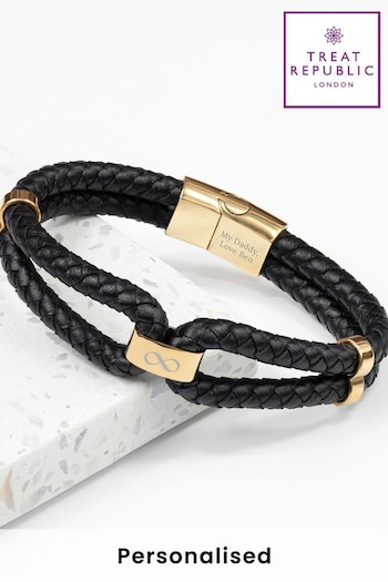 Treat Republic Mens Personalised Infinity Dual Leather Black Bracelet (E94720) | £36