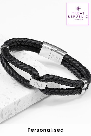 Treat Republic Mens Personalised Infinity Dual Leather Black Bracelet (E94721) | £36