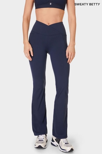 Sweaty Betty Blue Power 30" Workout Boot Cut Trousers Wrap Waist (E94983) | £90