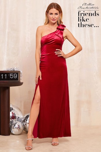 Friends Like These Red One Shoulder Maxi Dress With Ruched Side And Front Leg Split (E95066) | £52