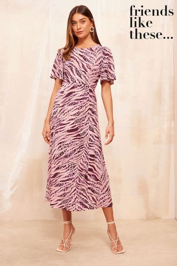 Friends Like These Purple Animal ITY Flutter Short Sleeve Midi Dress (E95069) | £40