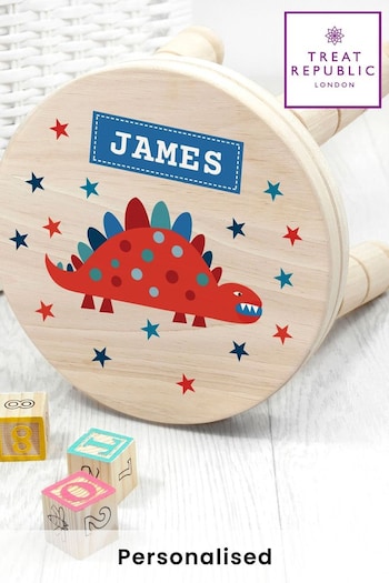 Kids Personalised Dinosaur Wooden Stool by Treat Republic (E95090) | £35