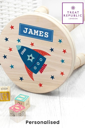 Personalised Kid’s Rocket Wooden Stool by Treat Republic (E95092) | £35