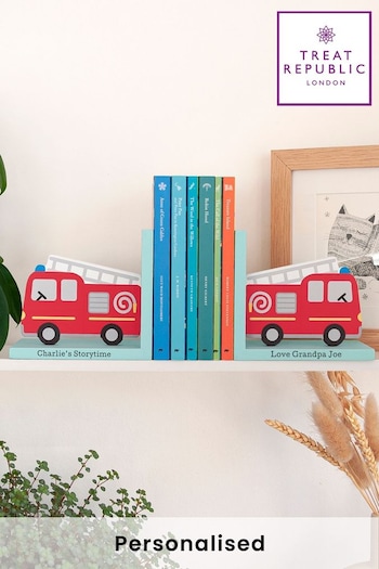 Kids Red Personalised Fire Engine Bookends by Treat Republic (E95093) | £25