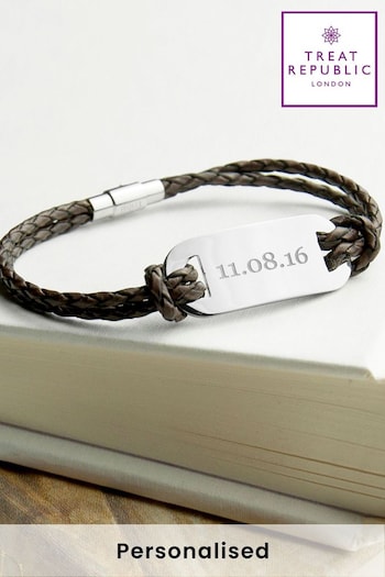 Treat Republic Personalised Leather Brown Bracelet (E95109) | £30