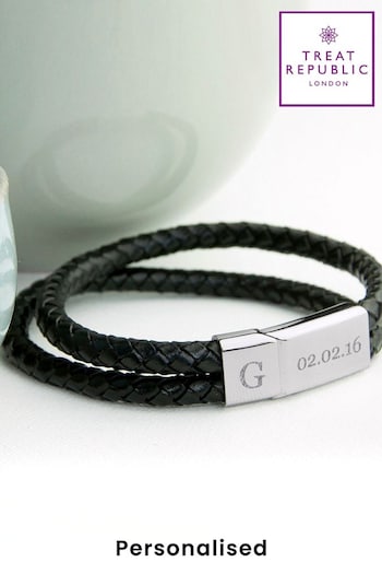 Treat Republic Personalised Dual Leather Black Bracelet (E95124) | £30