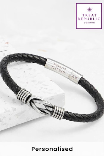 Treat Republic Personalised Mens Infinity Knot Leather Black Bracelet (E95129) | £35