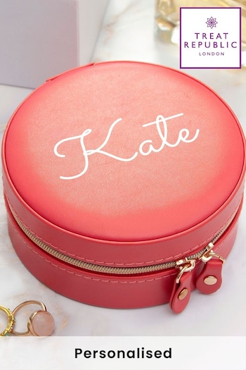 Treat Republic Personalised Pink Coral Round Jewellery Case (E95131) | £29