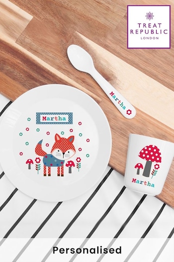 Personalised Kid's Little Fox Dinner Set by Treat Republic (E95132) | £24