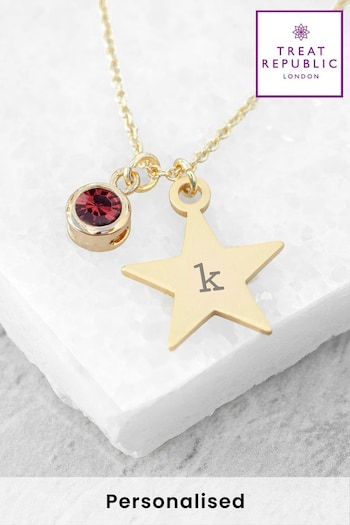Treat Republic Tone Personalised Star with Birthstone Crystal Necklace (E95135) | £29