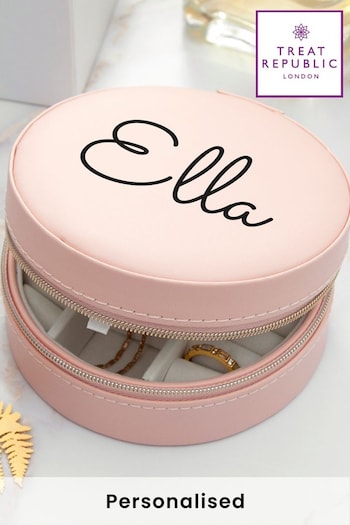 Treat Republic Pink Personalised Blush Round Jewellery Case (E95161) | £29