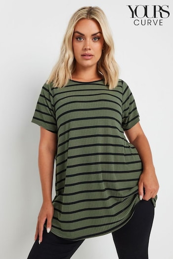 Yours Curve Green Ribbed T-Shirt (E95297) | £22