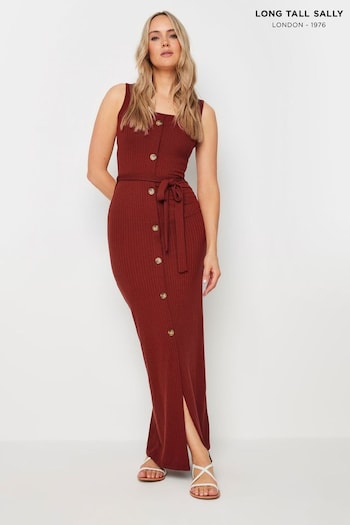 Long Tall Sally Red Sleeveless Ribbed Button Thru Dress (E95448) | £39