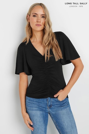 Long Tall Sally Black Angel Sleeve Ruched Front Top (E95462) | £26