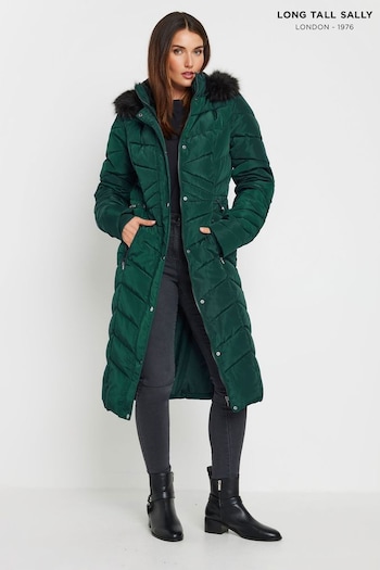 Long Tall Sally Green Longline Chevron Padded Coat (E95473) | £90