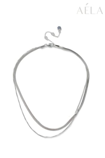 Aela Silver Tone Stainless Steel 2 Row Snake Chain Necklace (E95627) | £25