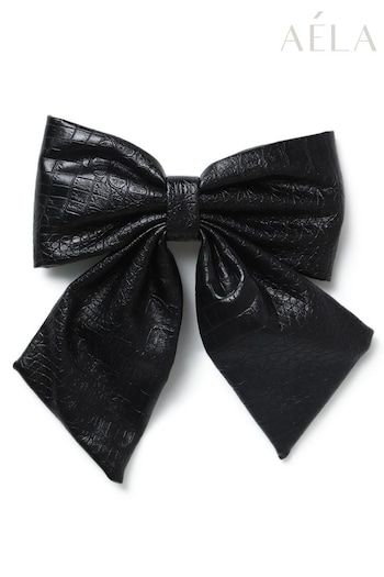 Aela Black Croc PU Bow Hair Clip (E95628) | £10