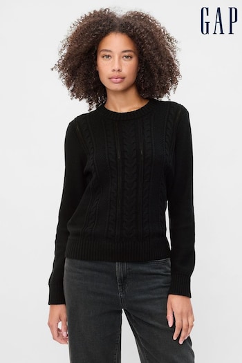 Gap Black 100% Cotton Cable Knit Crew Neck Jumper (E95863) | £30