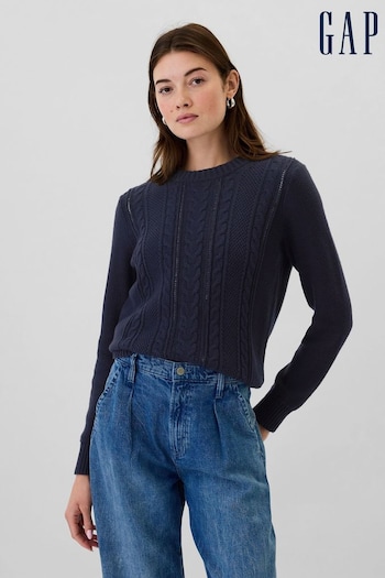 Gap Navy Blue 100% Cotton Cable Knit Crew Neck Jumper (E95868) | £30