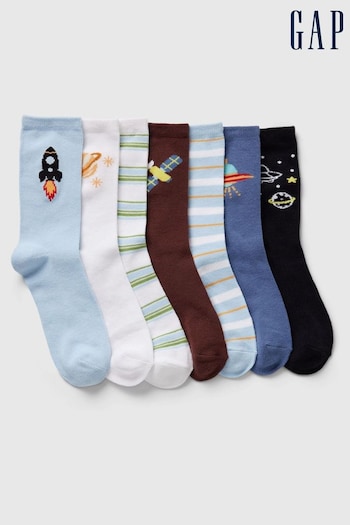 Gap Blue Kids 7 Pack Space Crew Socks (E95965) | £15