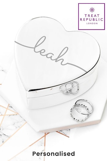 Treat Republic Silver Tone Personalised Heart Jewellery Box (E96004) | £30