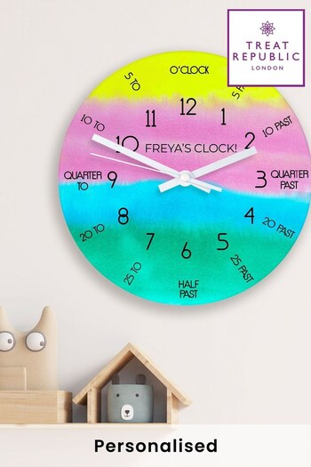 Personalised Kids Glass Wall Clock by Treat Republic (E96019) | £26