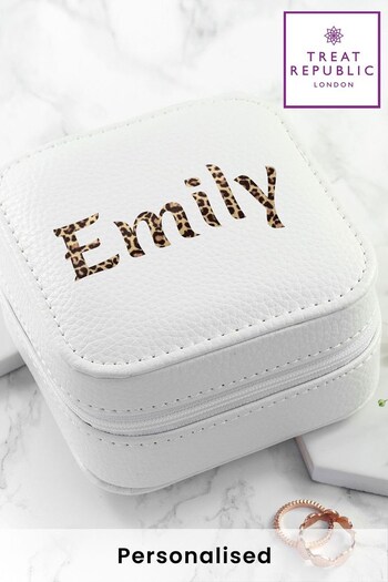 Personalised Animal Print White Travel Jewellery Case by Treat Republic (E96023) | £26