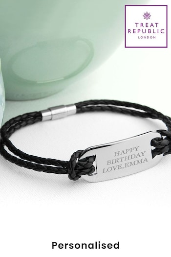 Treat Republic Mens Personalised Leather Black Bracelet (E96029) | £28